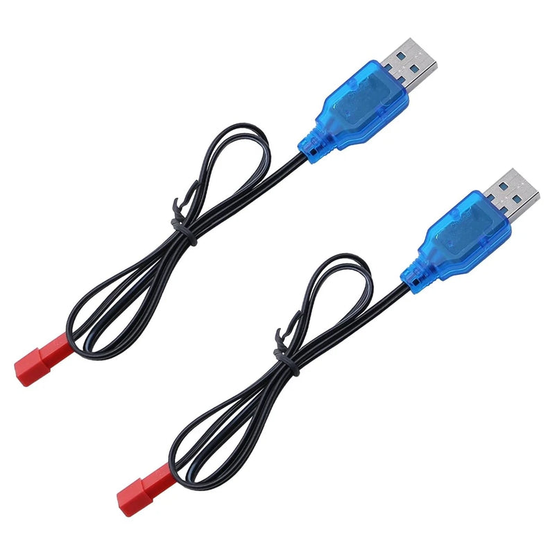 JST 2-pin lipo charging cable pair with USB plugs, blue connectors and black leads