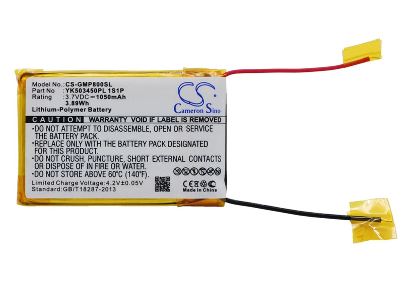 Lithium polymer battery pack with red/black leads and yellow connector, 1050mAh