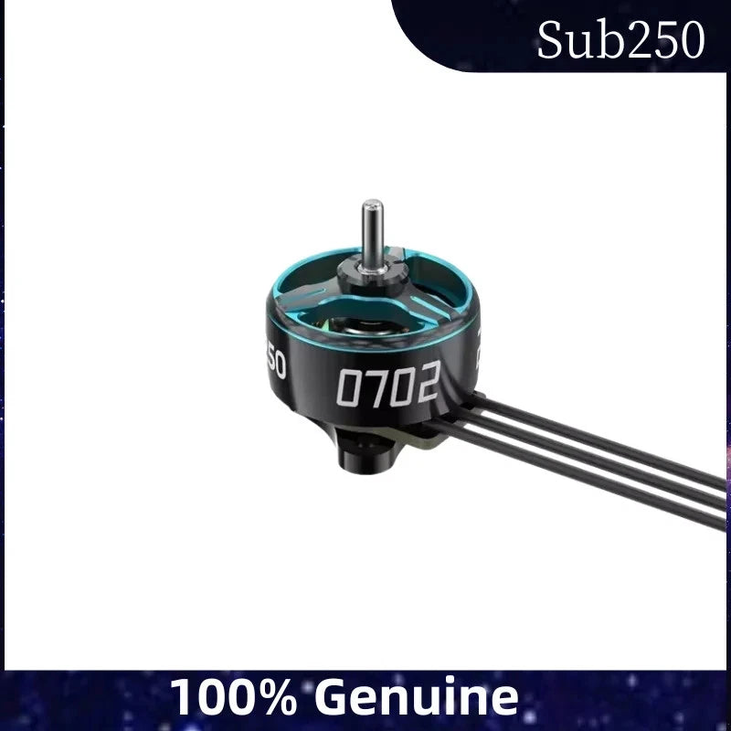 0702 drone motor with teal ring, steel shaft, and dual wire leads
