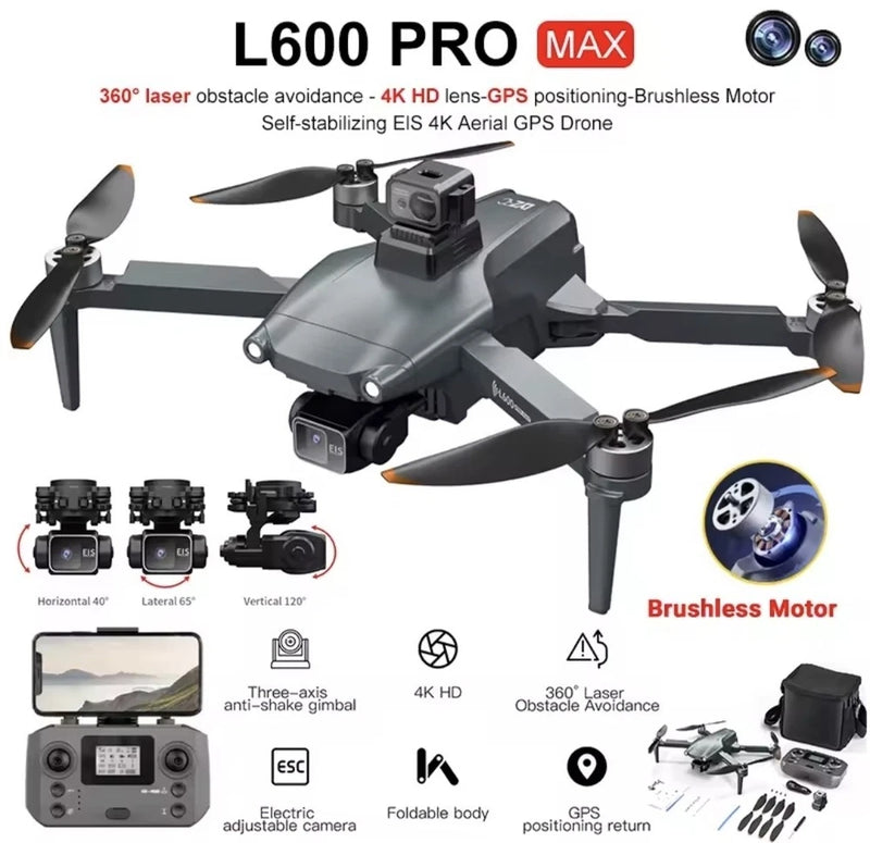Gray GPS quadcopter drone with dual 4K cameras and 3-axis gimbal, foldable arms