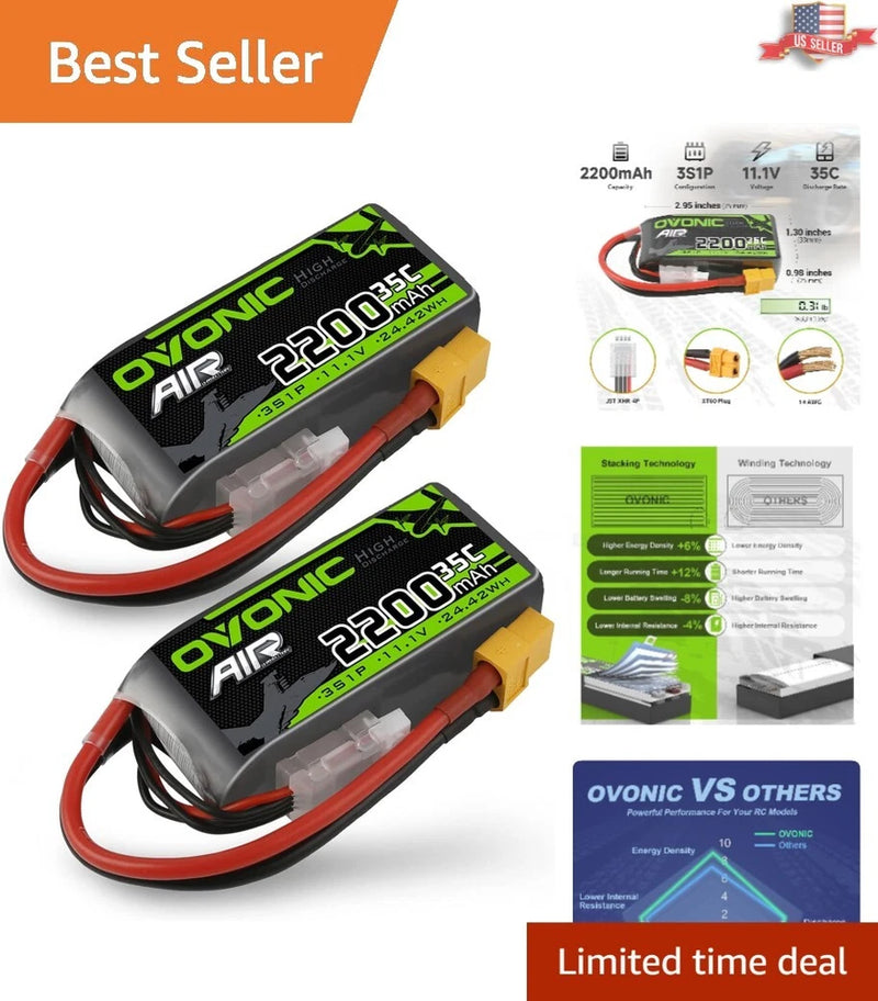 2200mAh 3S Lipo Battery 35C with XT60 Connector for RC Drones - 2 Pack Battery