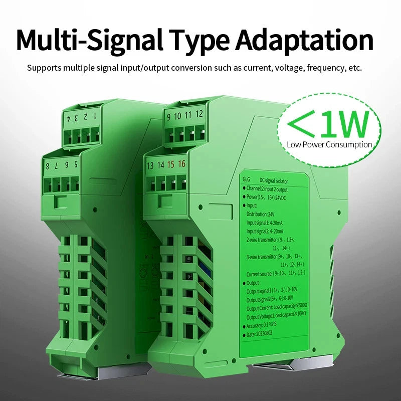 DC Signal Isolator 4-20mA 0-10V Analog Converter 1 In 2 Out Industrial Transmit