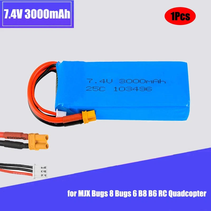 1PC 7.4V 3000mAh 25C Lipo battery XT30 Plug for MJX Bugs 8/6 B8 B6 RC Quadcopter