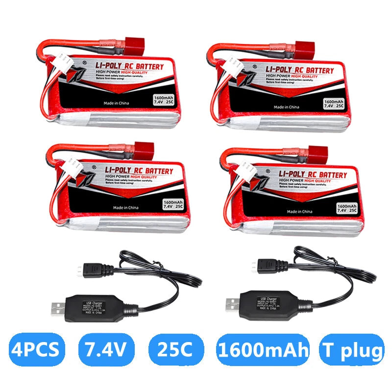 4x7.4V Lipo Battery Deans T Plug USB Battery Charger for RC Car Truck Buggy Boat