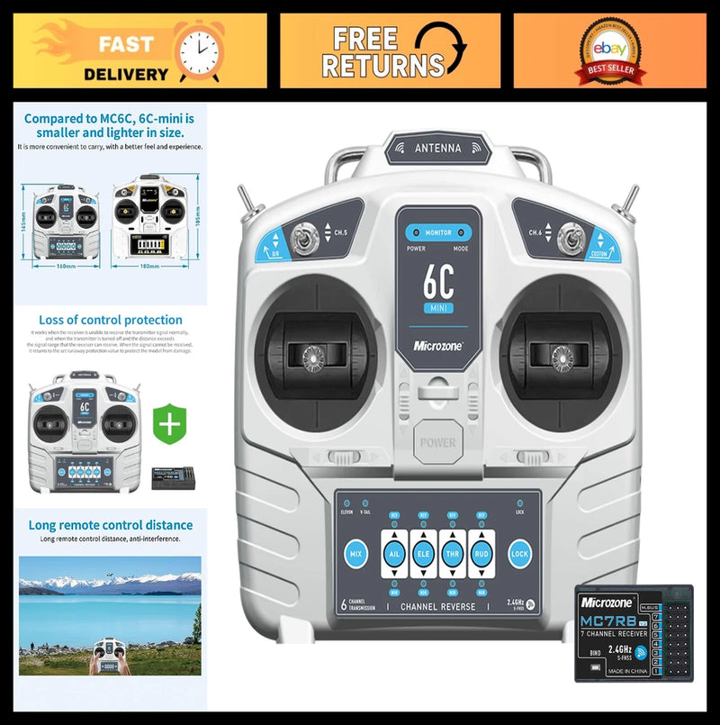 6CH RC Transmitter & Receiver 2.4GHz for SU27 Drone, Multirotor, Helicopter, Car