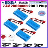4Pcs 7.4V 2000mAh Li-ion Battery T Plug USB Charger for RC Car Boat Truck Buggy