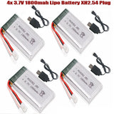 Set of four 3.7V 1800mAh RC LiPo batteries with XH2.54 plug and black JST leads
