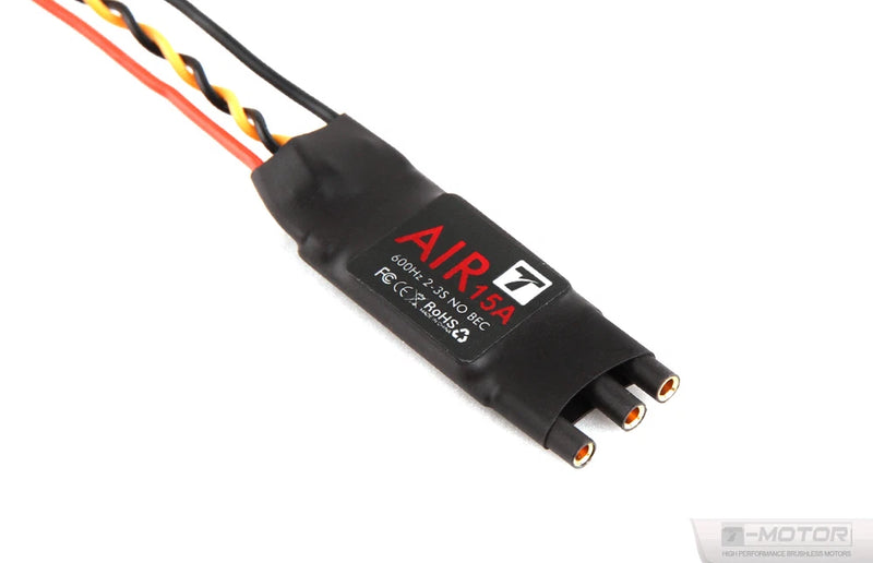 Black brushless ESC speed controller with two bullet connectors and orange/black wires