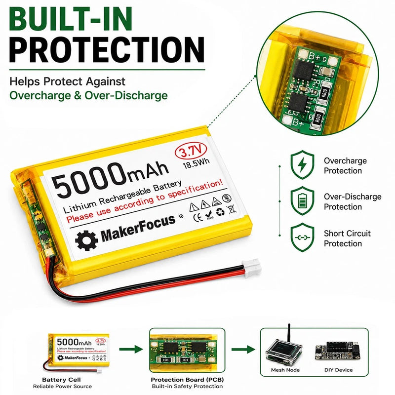 105080 3.7V 5000mAh LiPo Rechargeable Battery w/ PH2.0 Plug Built-In Protection Battery