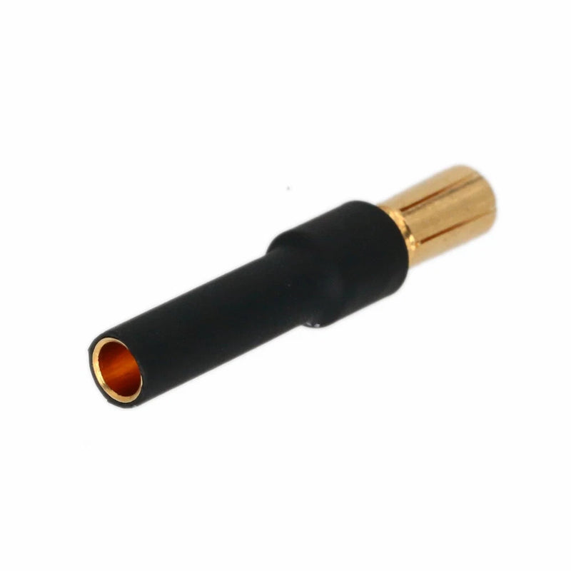 Black bullet banana connector adapter, 4mm female to 5.5mm male, gold plug end