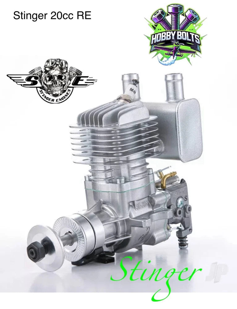 Silver 20cc 2-stroke RC gas engine with exhaust outlet and carburetor fittings
