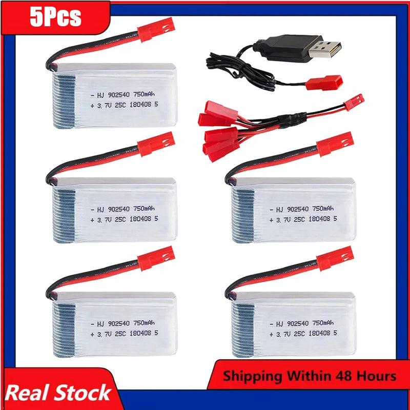 5Pcs Lipo Battery 3.7V 750mAh 25C +Charger For MJX X800 X300c Syma X5C1 Rc Drone Battery