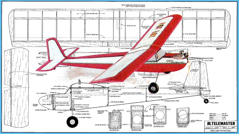 Model Airplane Plans (RC): Junior Telemaster 48" for .09-.19 (Hobby Lobby)