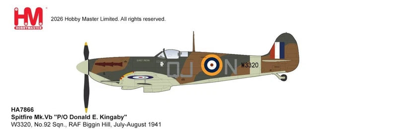 RAF WWII Spitfire Mk.VB model aircraft, 1/48 scale, camo green with roundel markings