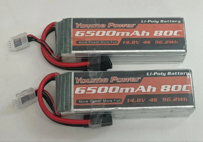 2X New Youme Power LiPo Battery 14.8V 6500mAh 96.2Wh 80C 4S1P TRX Connector