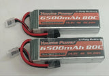 2X New Youme Power LiPo Battery 14.8V 6500mAh 96.2Wh 80C 4S1P TRX Connector