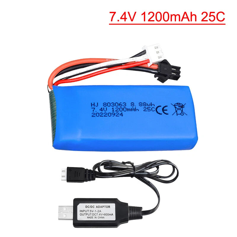 7.4V 1200mAh 25C Lipo Battery and USB for H26 H26C H26W H26D H26HW RC Quadcopter