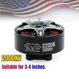 Black brushless drone motor, S2006 2000KV, BAT logo, with mounting arms and shaft