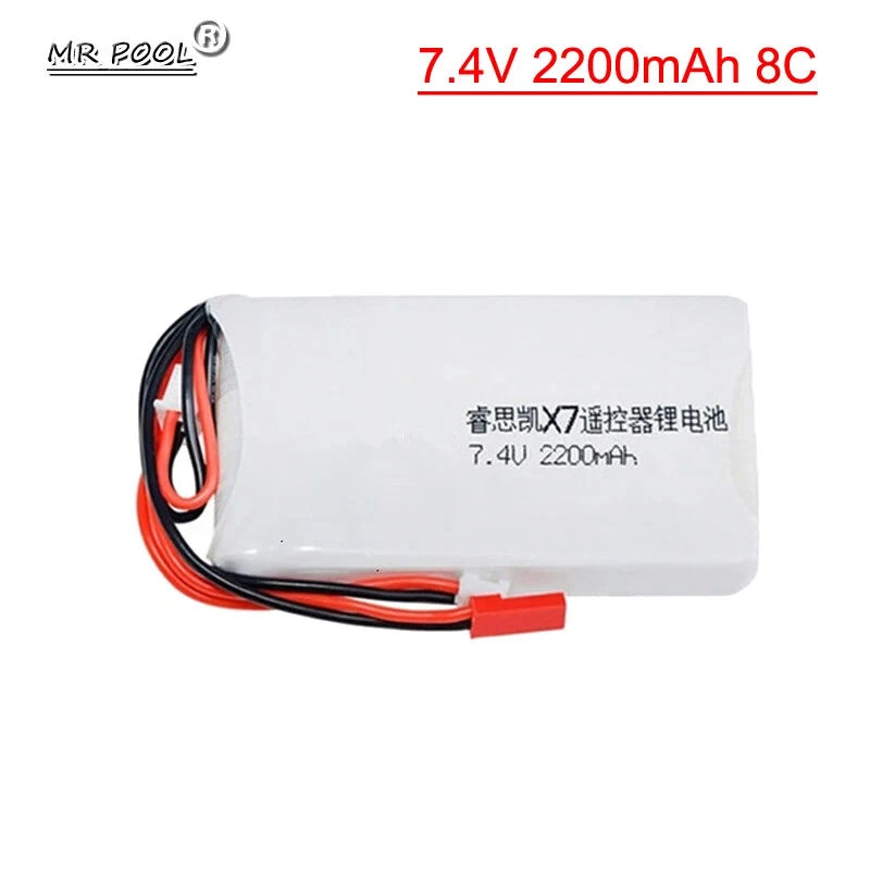 1pcs 2s 7.4V 2200mAh 8C Lipo Battery For Spektrum DX8 DX6 DX6E Remote Control