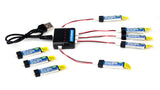 RC LiPo charger with USB cable and 8-pack 150mAh 1S batteries with balance leads