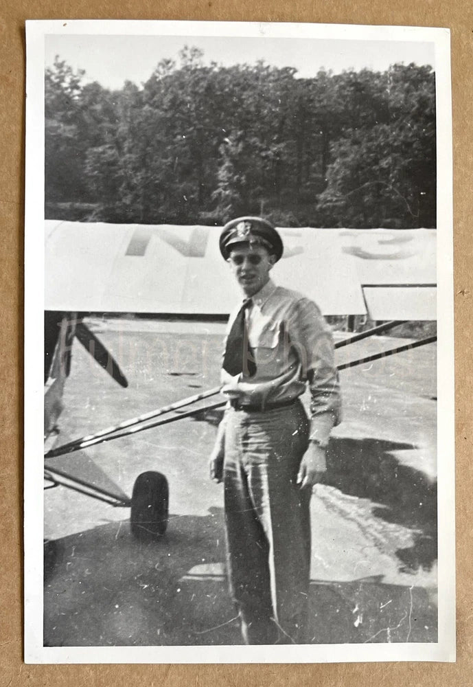 VTG 7x9?? B&W 1950s Photo Ultralight Airplane AVIATION Aircraft Pilot Uniform COA