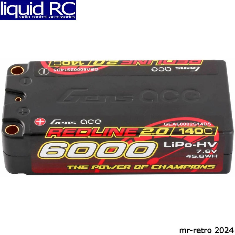 Gens Ace 60002S14D5 7.6V 6000mAh 2S 140C LiHV Shorty 5.0mm bullet Redline 2.0