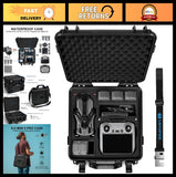 Black waterproof hard drone case with molded foam insert, open with accessory compartments