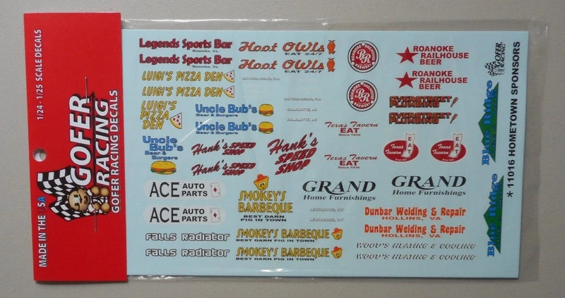 HOMETOWN SPONSORS 1:25 1:24 GOFER RACING DECALS CAR MODEL ACCESSORY 11016