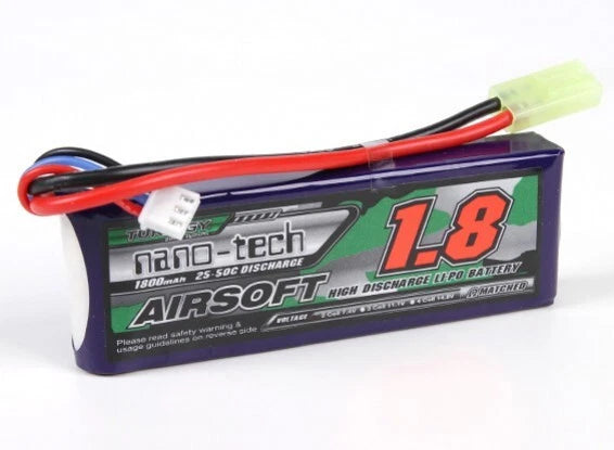 TURNIGY NANO-TECH 1800mAh 2S 7.4V 25C-50C LIPO BATTERY AIRSOFT MINI TAMIYA MOLEX