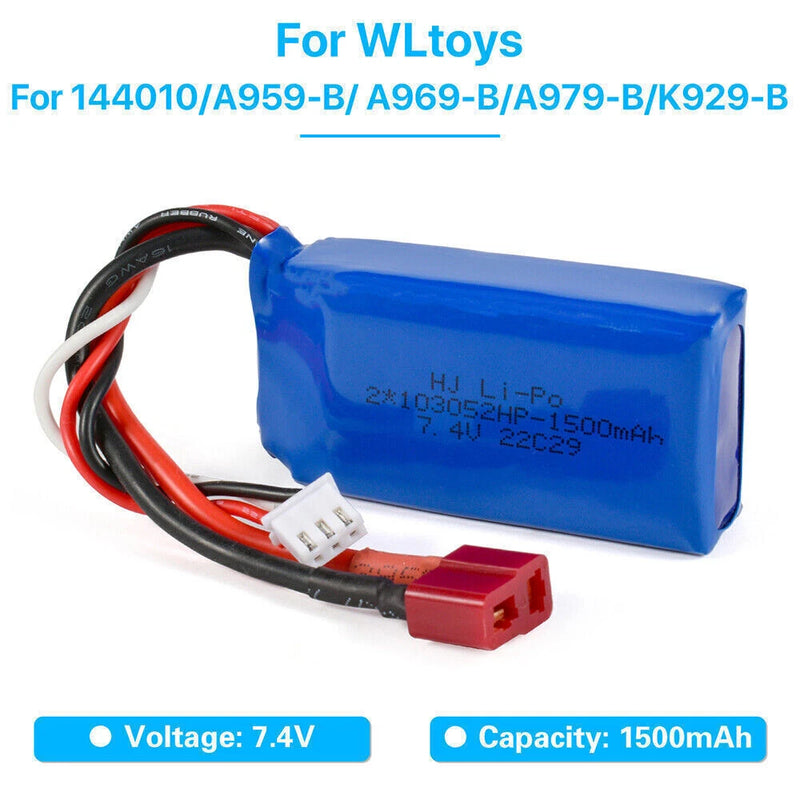 7.4V 1500mAh Lipo Battery T plug for WLtoys A959-B/A969-B/A979-B 144001 RC cars