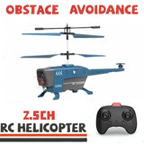 RC helicopter drone with blue body, mounted light panel and remote controller