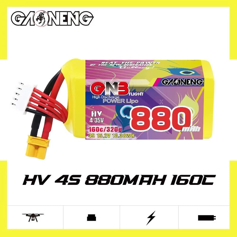 LiPo LiHV 4S 15.2V 880mAh 160/320C XT30 GNB Drone FPV Long Range 1pc