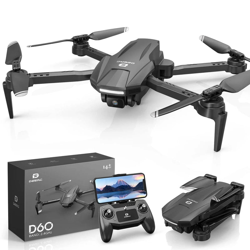 DEERC foldable mini camera drone with controller and smartphone display