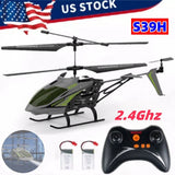 2.4GHz RC helicopter with black-green body and handheld controller, S39H model