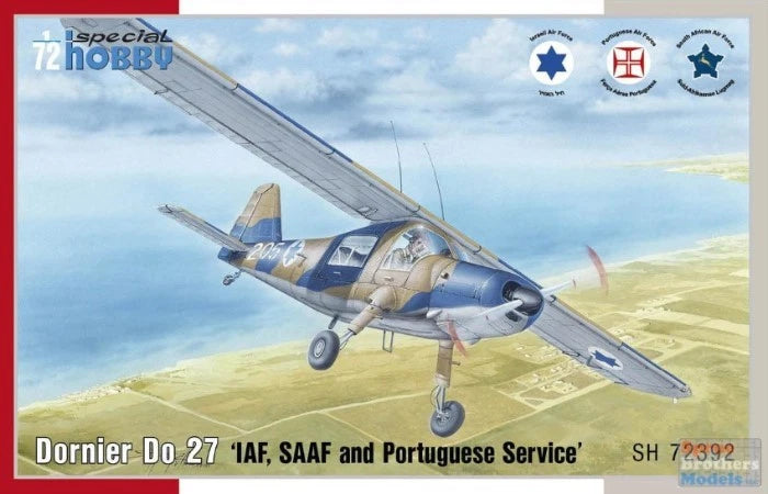Special Hobby 1:72 Dornier Do 27 model kit box art, blue twin-engine plane