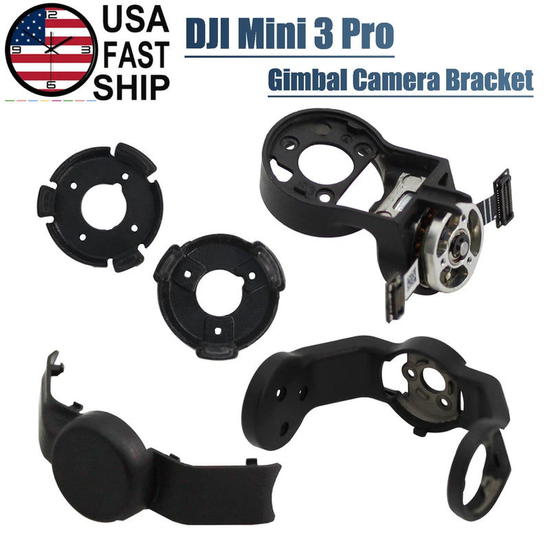 Black gimbal camera yaw arm bracket with shock-absorbing rubber mounts and hardware