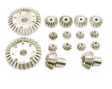 Aluminum metal RC car gear set: large spur gear and small pinion gears, silver-toned