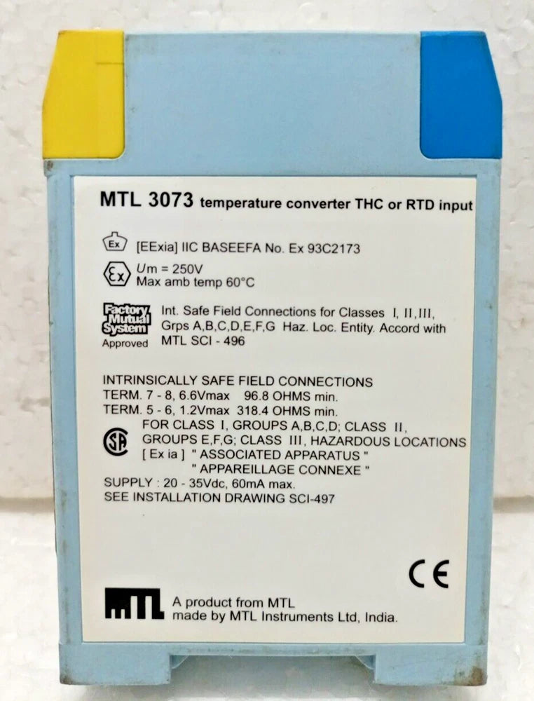 MTL 3000 Series MTL 3073 Temperature Converter THC or RTD Input