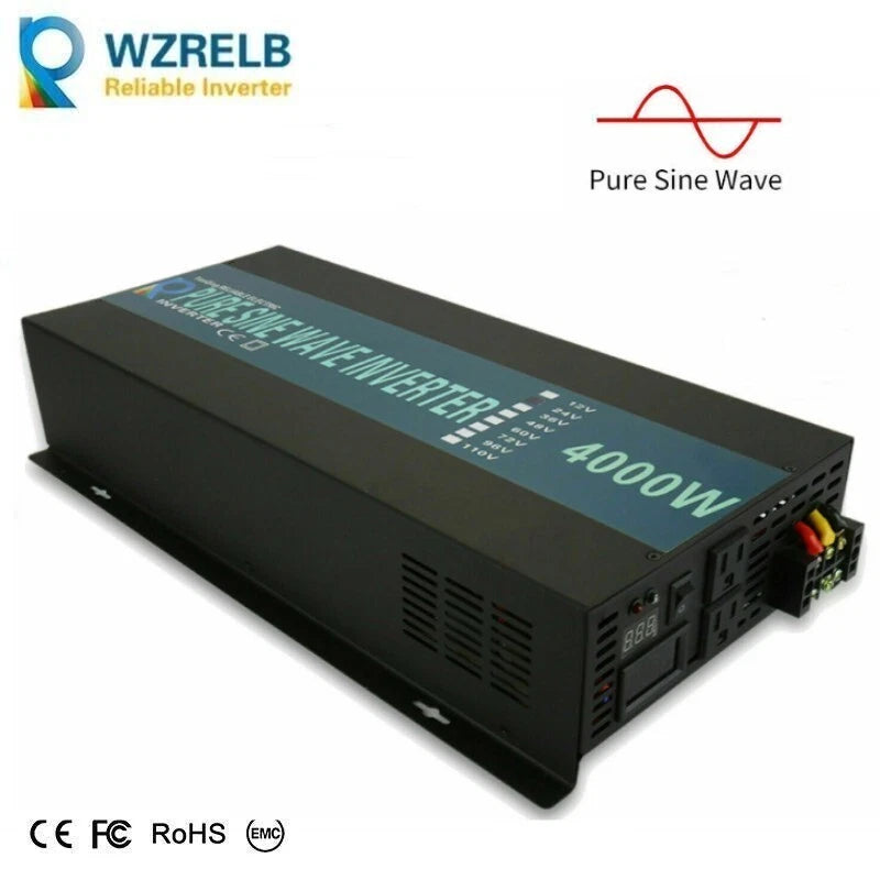 4000W Pure Sine Wave Power Inverter 110V DC to 120 /220V AC Car Power Motor RV