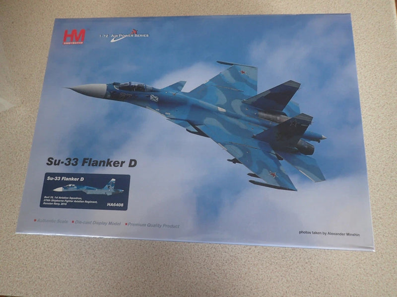Su-33 Flanker D aircraft model kit box, blue and gray fighter jet artwork