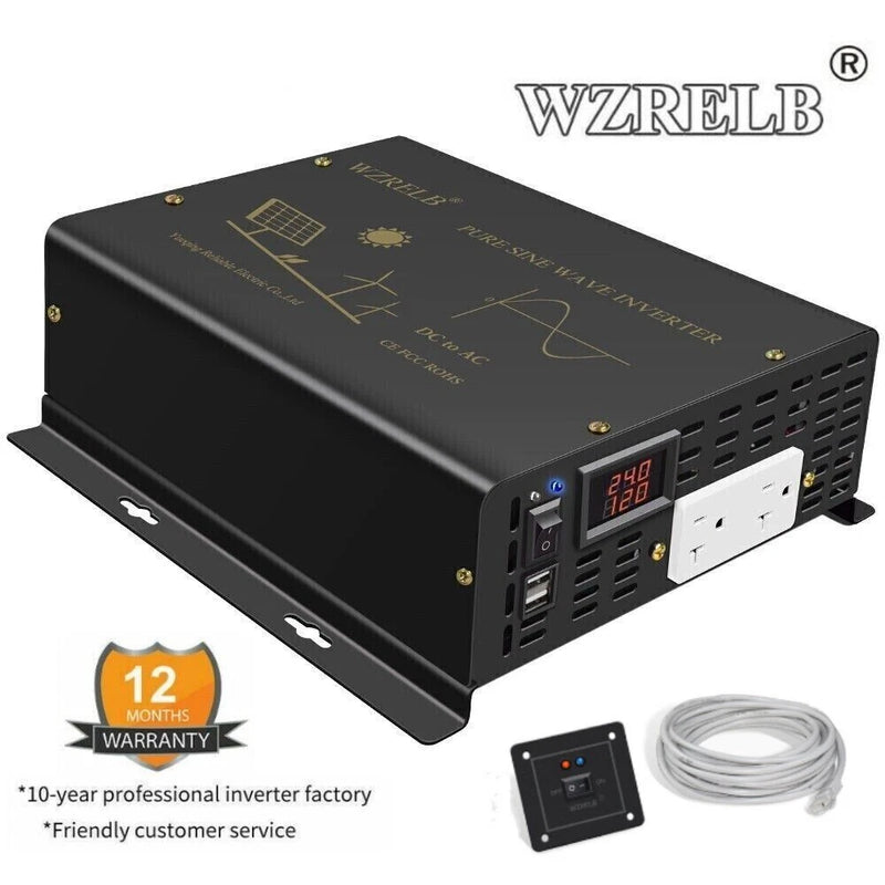 Power Inverter 1500W Pure Sine Wave 24V DC to 120V AC Remote Switch Car Truck