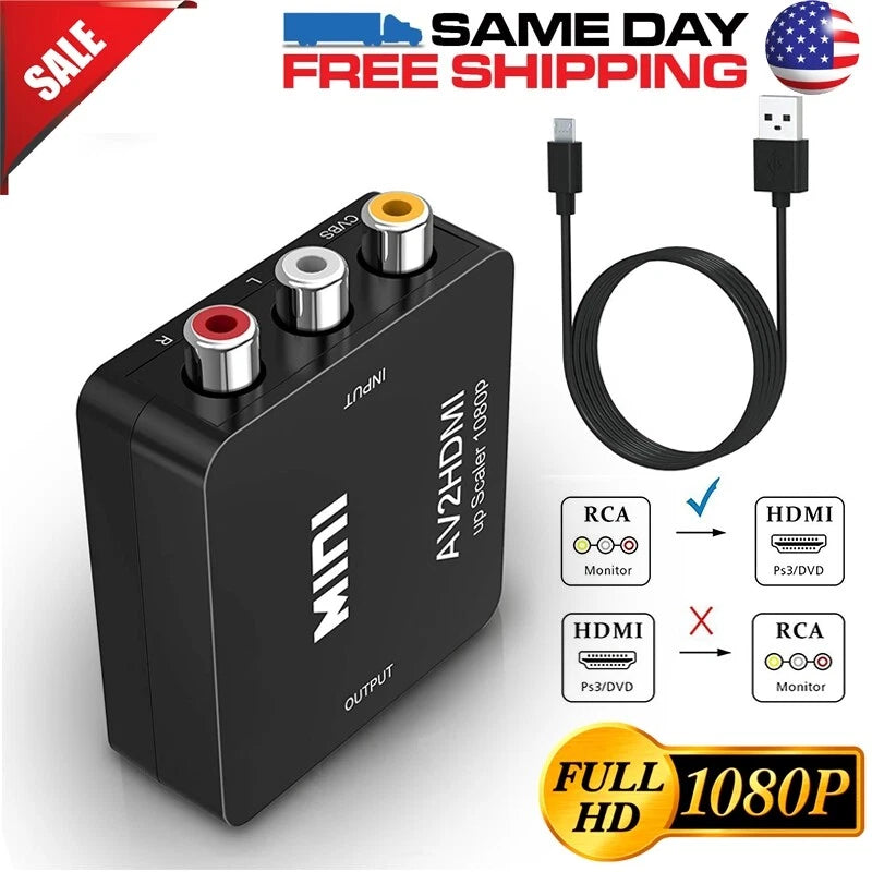 RCA to HDMI Converter Composite AV CVBS Video Adapter 720p 1080p Wii PS4 SNES US