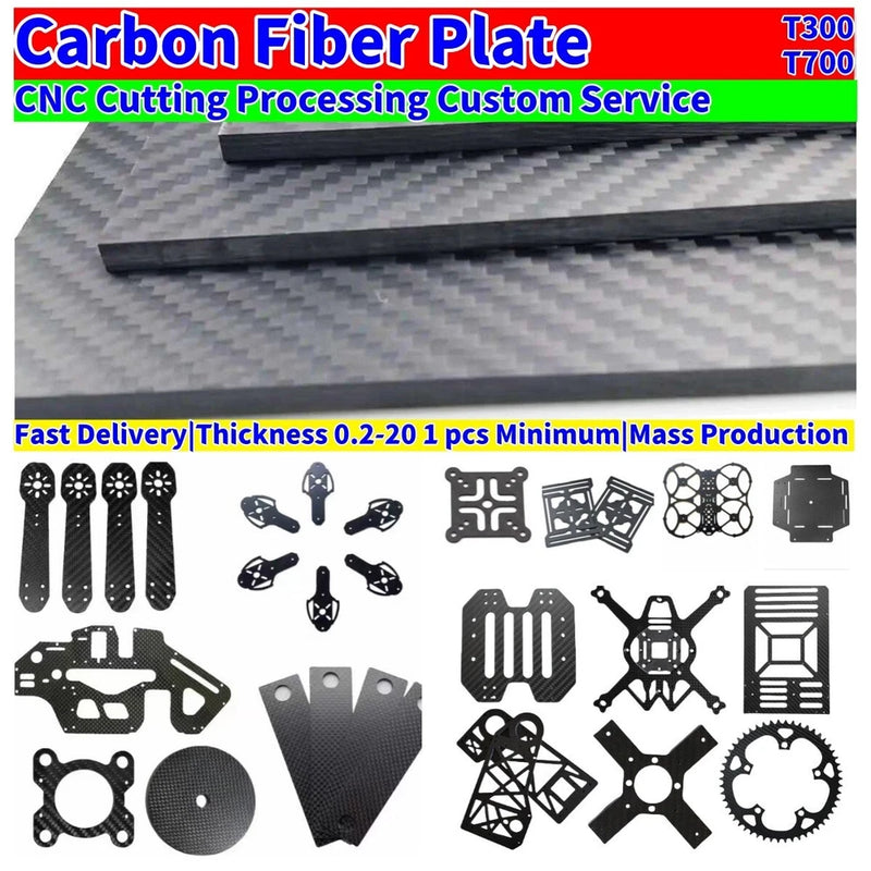 T300 Carbon Fiber Sheet Plate Panel CNC Processing Custom Service FPV Frame Part