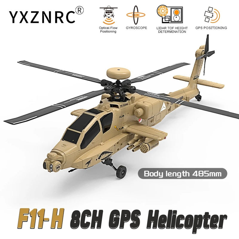YXZNRC F11-H RC Helicopter AH-64D Apache 8CH GPS Stabilized Aircraft 2Battery