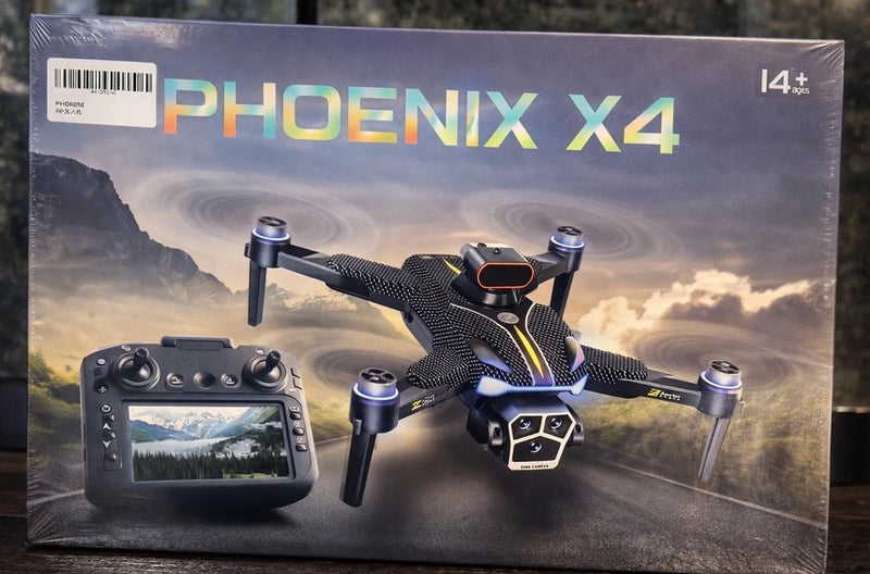 Phoenix X4 quadcopter drone retail box with controller and four rotors