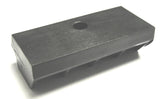 Battery hold down bracket, black metal block with mounting hole