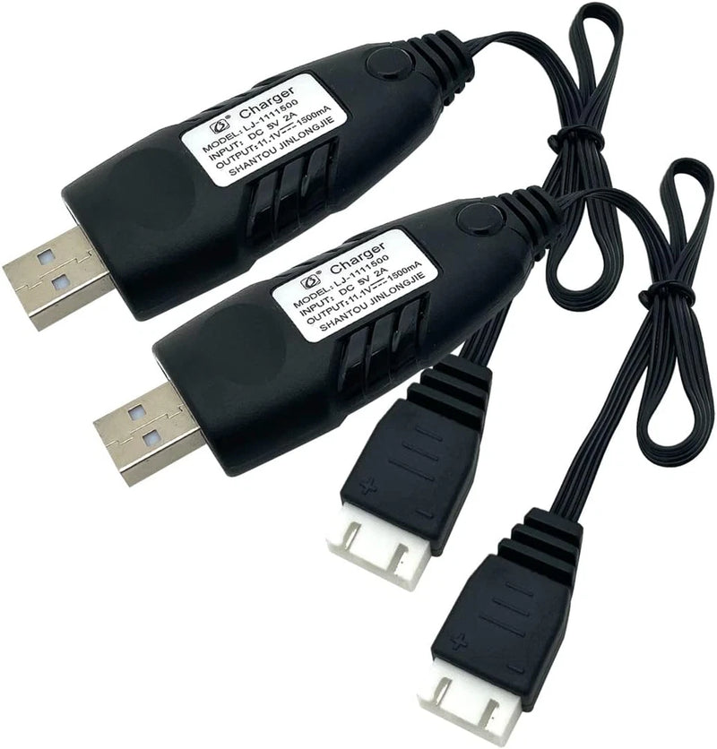 2 Pack 11.1V Lipo Battery Charger Cable,3S 2A LIPO Battery USB Charger Cables wi