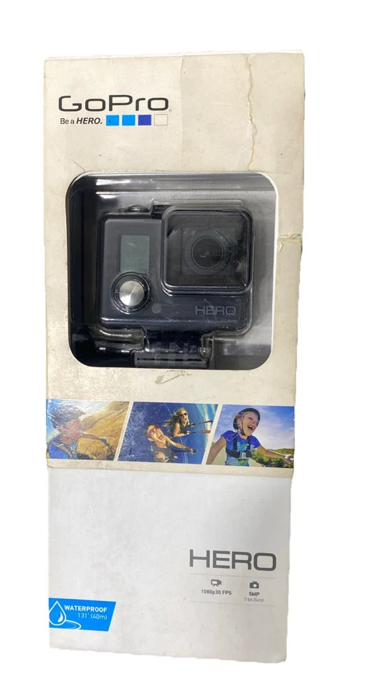 GoPro HERO action cam in clear waterproof housing, retail packaging, front view