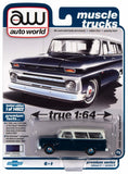 Auto World 1966 Chevrolet Suburban Blue Two Tone 1/64 Diecast Model Car AWSP091B