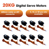 Set of digital servo motors with metal gears and orange wiring, waterproof RC/boat use